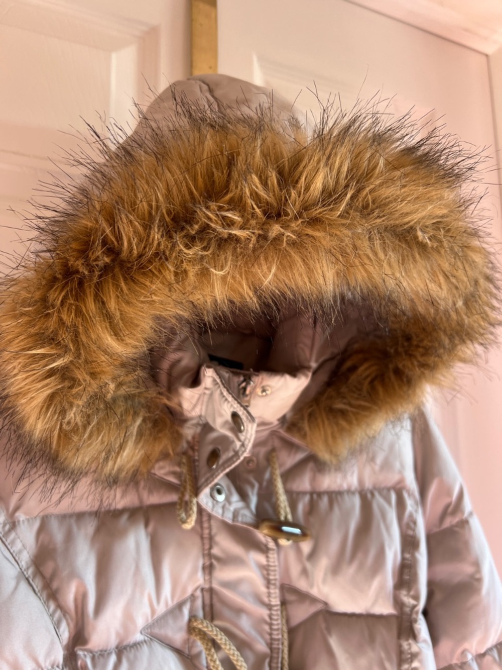 Jessica Women's Faux-Fur Trim Quilted Puffer Coat - Light Taupe - Picture 2 of 15